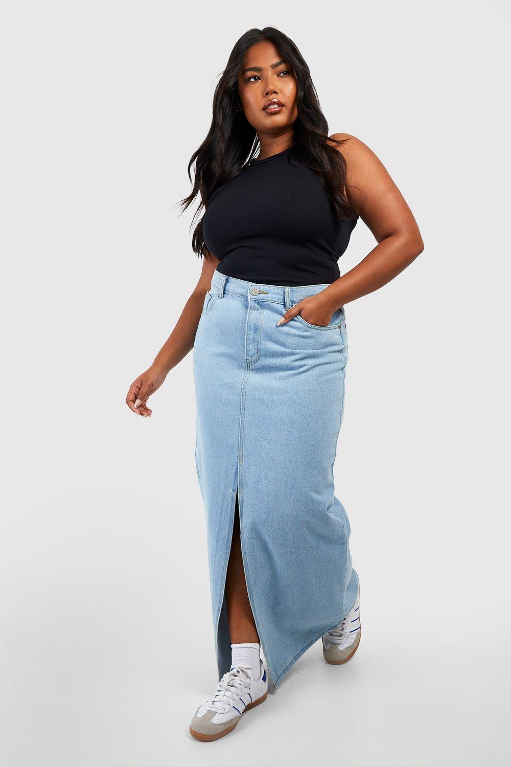 Grande taille Jupe longue fendue en jean